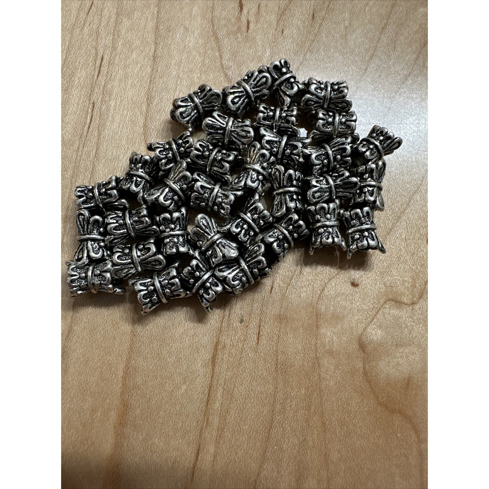 33pc Silver Column Tube Spacer Beads Butterfly Jewelry Making Metal Craft Lot